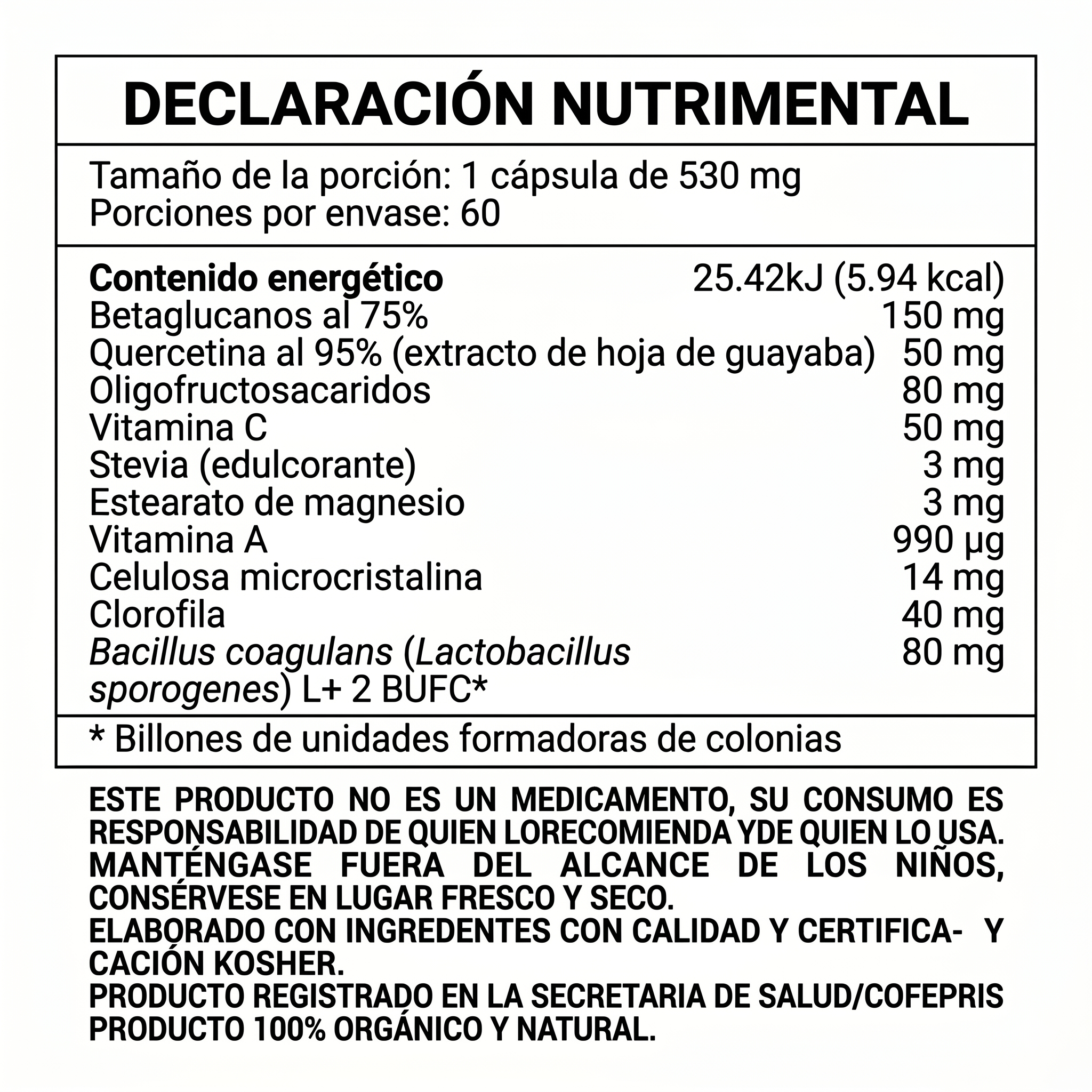 [Información nutricional LACTO INMUNO]