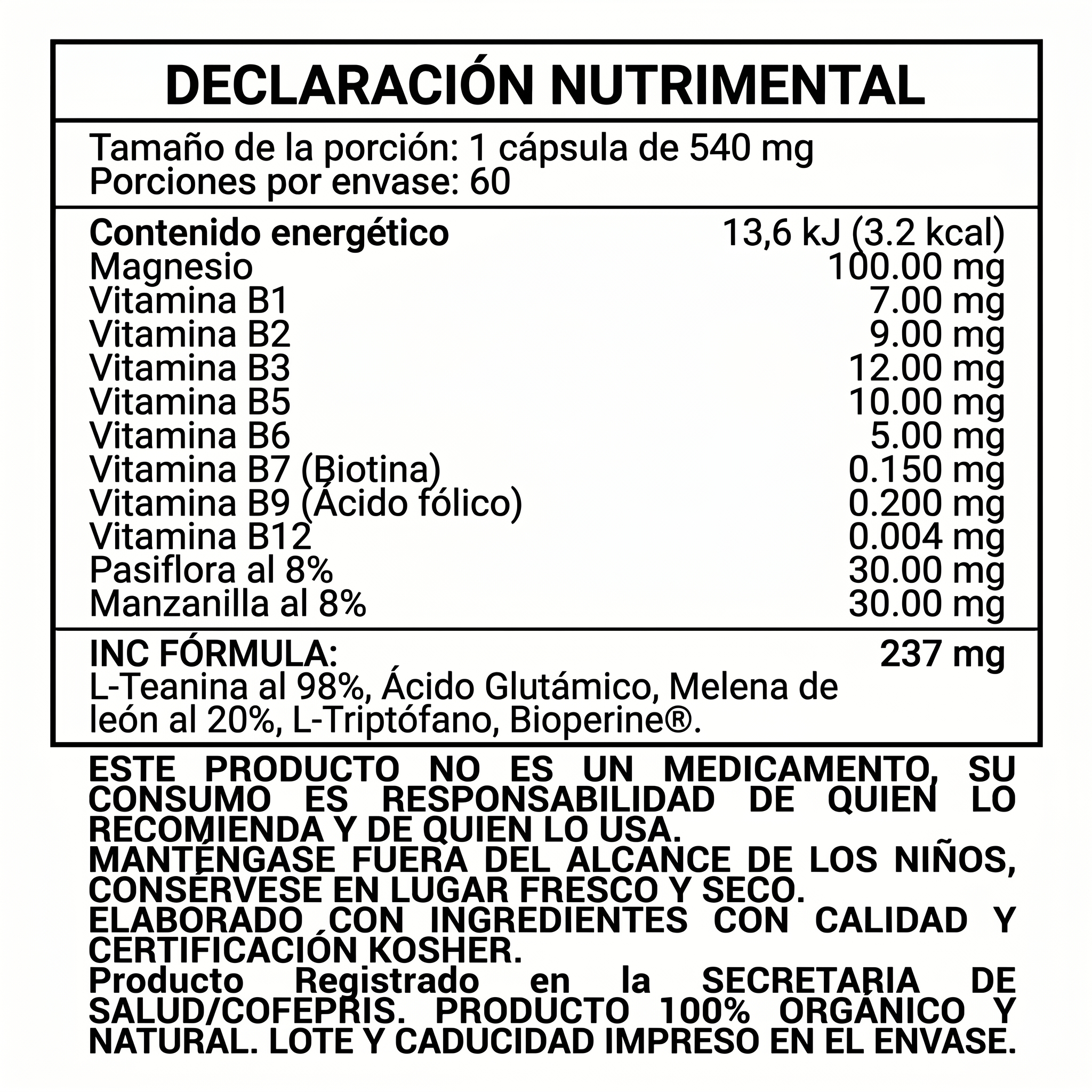 [Información nutricional TEANINA COMPLEX]